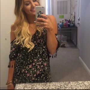 Black floral off the should dress